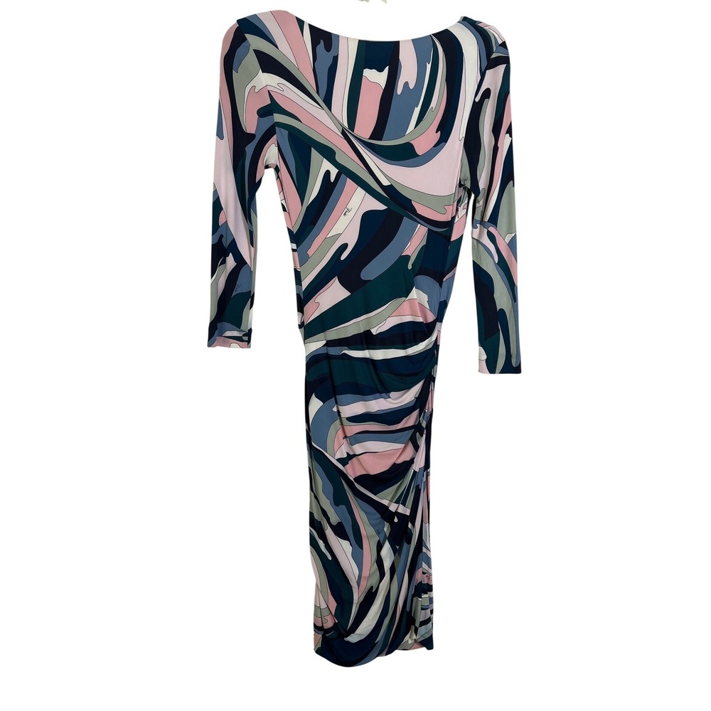 EMILIO PUCCI Draped Cowl Neck Ruched Abstract Print Long Sleeve Dress - Picture 4 of 16